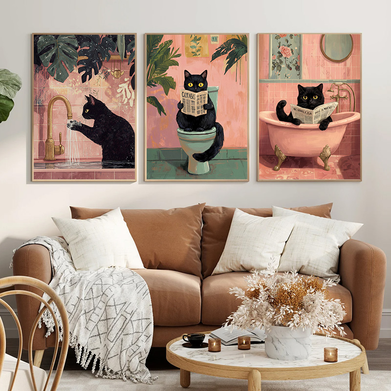 Resin Art Wallpaper - Funny Black Cat Bathroom Diamond Wall