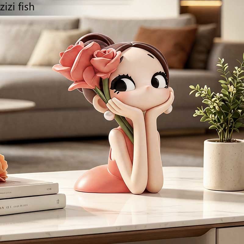 Cute Rose Girl Bust Statue Res - Resin Art Rose ulasan dan harga